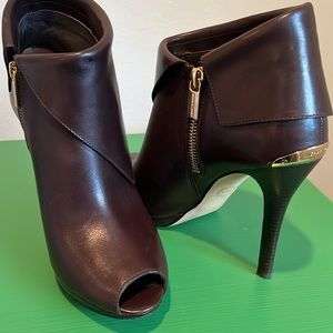 Michael Kors Kendra Dark Brown Open Toe Booties